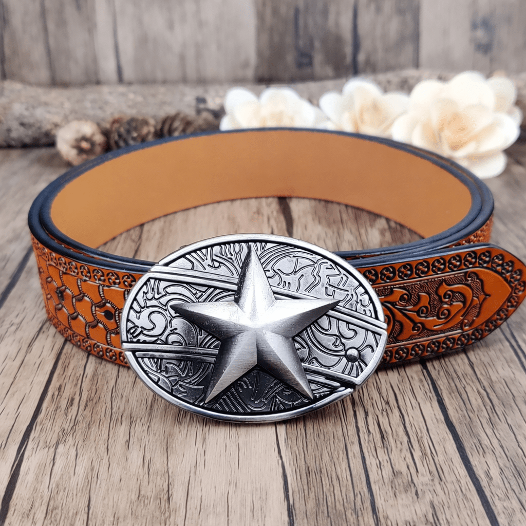 Embossed Country Utility Belt with Cool Oval Belt Buckle