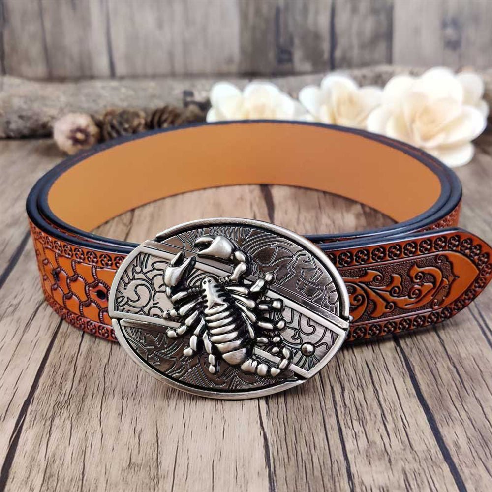 Embossed Country Utility Belt with Cool Oval Belt Buckle