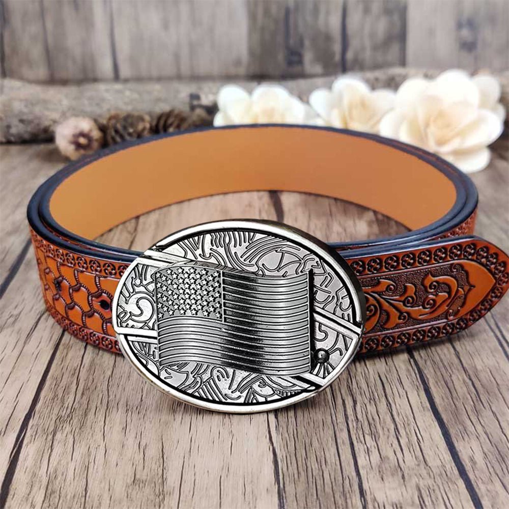 Embossed Country Utility Belt with Cool Oval Belt Buckle