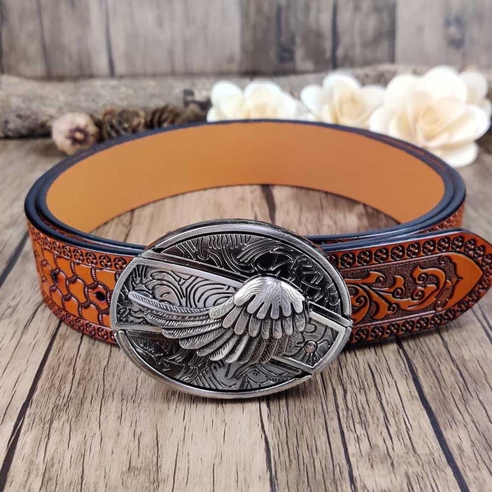Embossed Country Utility Belt with Cool Oval Belt Buckle