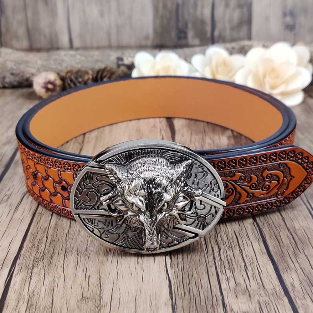 Embossed Country Utility Belt with Cool Oval Belt Buckle