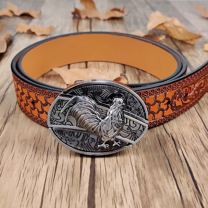Embossed Country Utility Belt with Cool Oval Belt Buckle