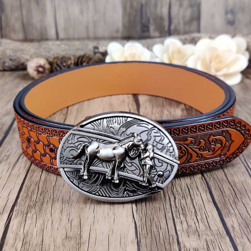 Embossed Country Utility Belt with Cool Oval Belt Buckle
