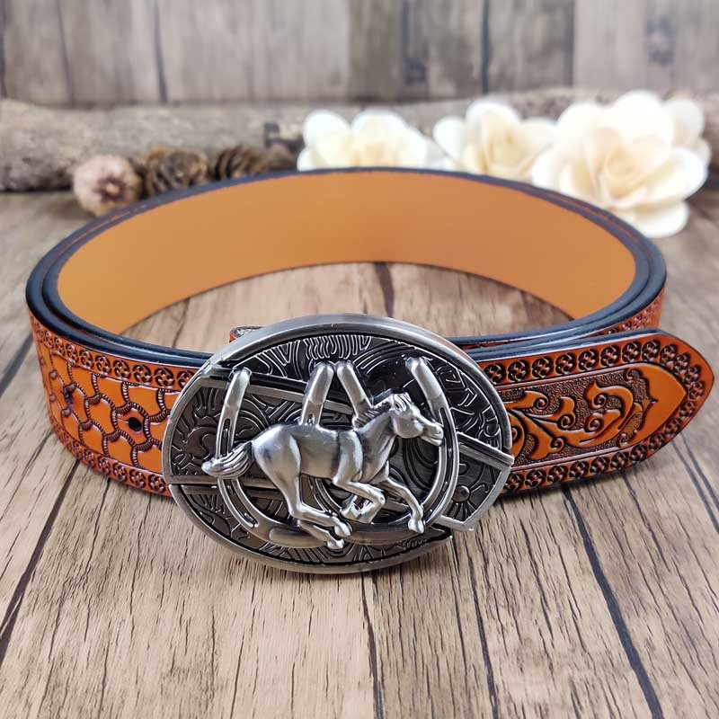 Embossed Country Utility Belt with Cool Oval Belt Buckle