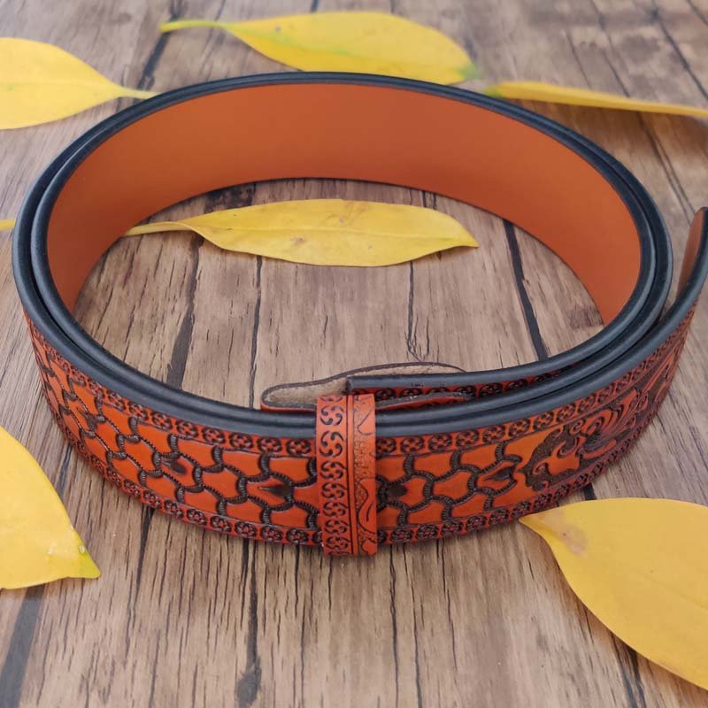 Embossed Country Utility Belt with Cool Oval Belt Buckle