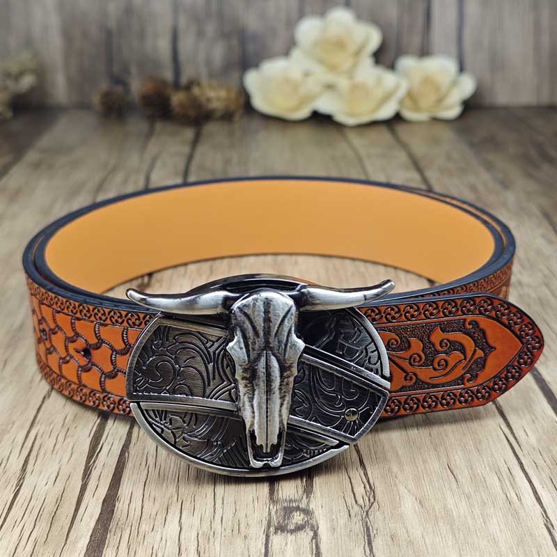 Embossed Country Utility Belt with Cool Oval Belt Buckle