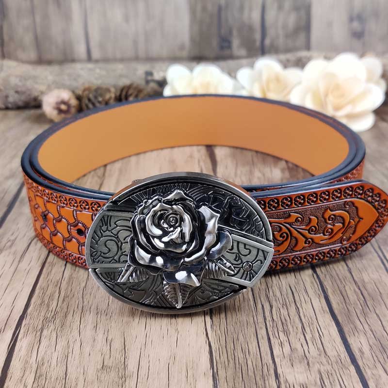 Embossed Country Utility Belt with Cool Oval Belt Buckle