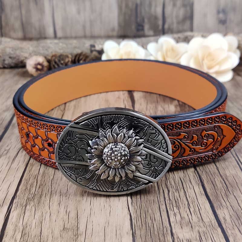 Embossed Country Utility Belt with Cool Oval Belt Buckle