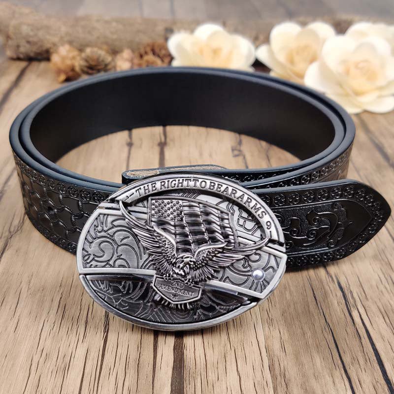 Utility Black Belt with Cool Oval Belt Buckle