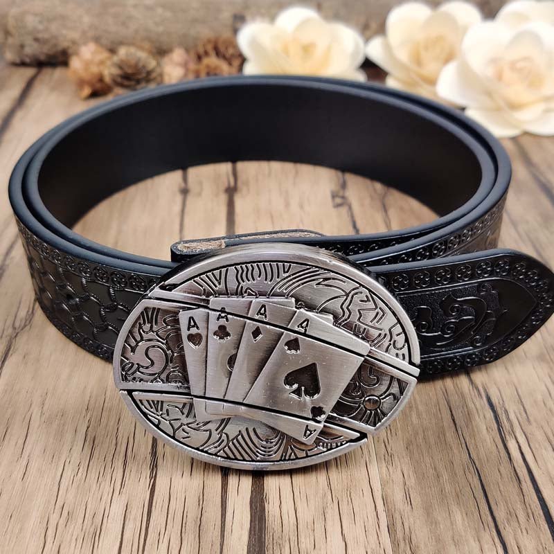 Utility Black Belt with Cool Oval Belt Buckle