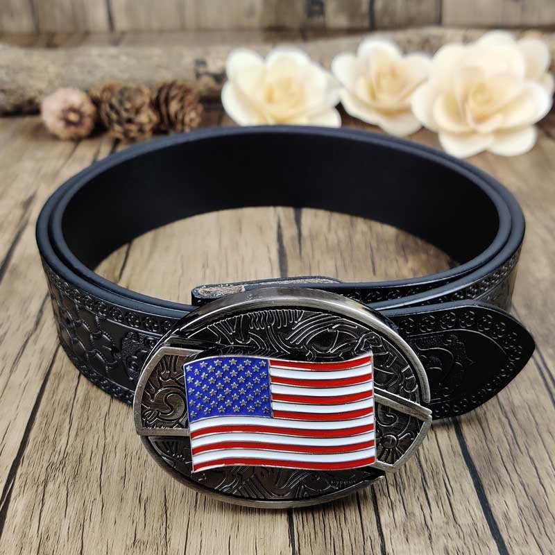 Utility Black Belt with Cool Oval Belt Buckle