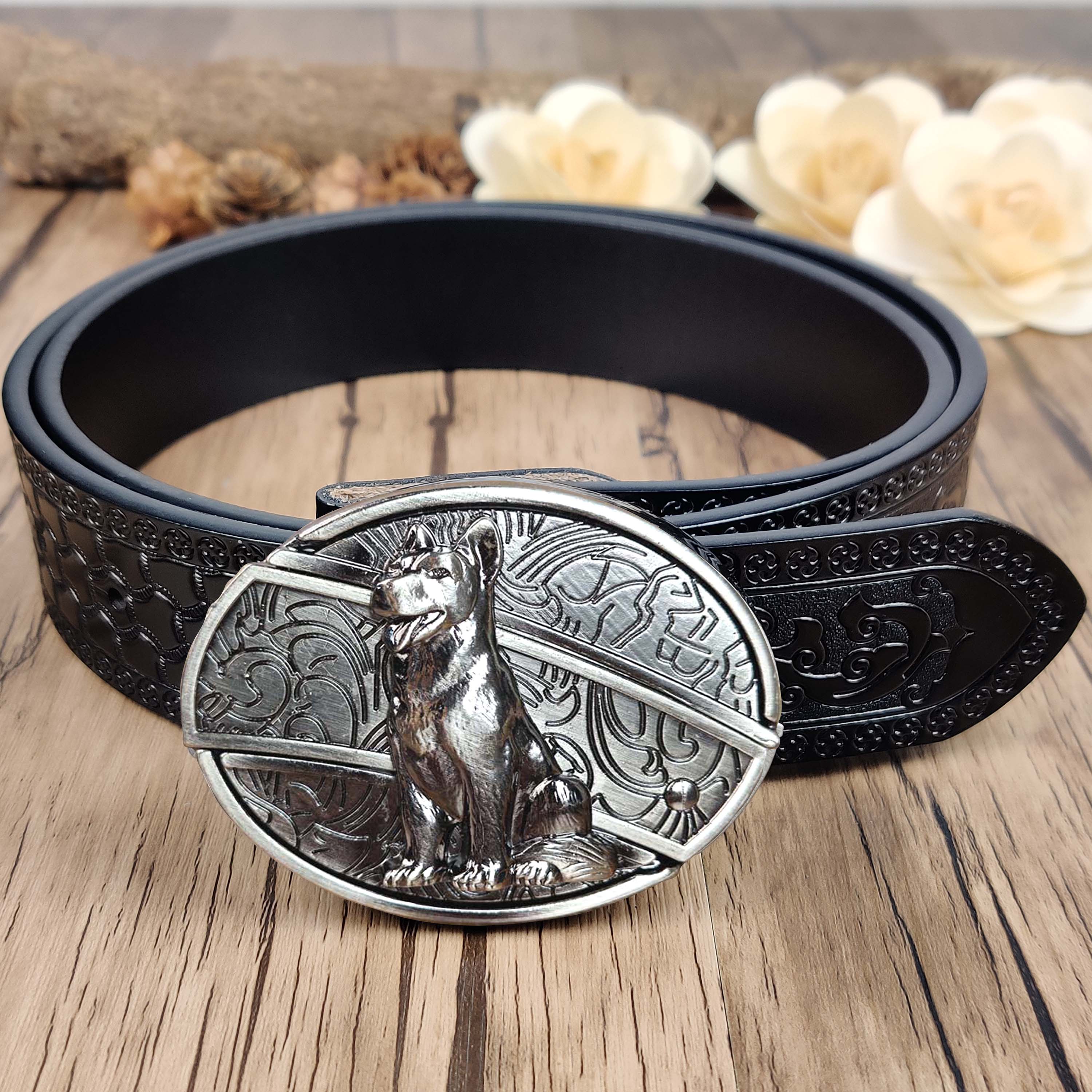 Utility Black Belt with Cool Oval Belt Buckle