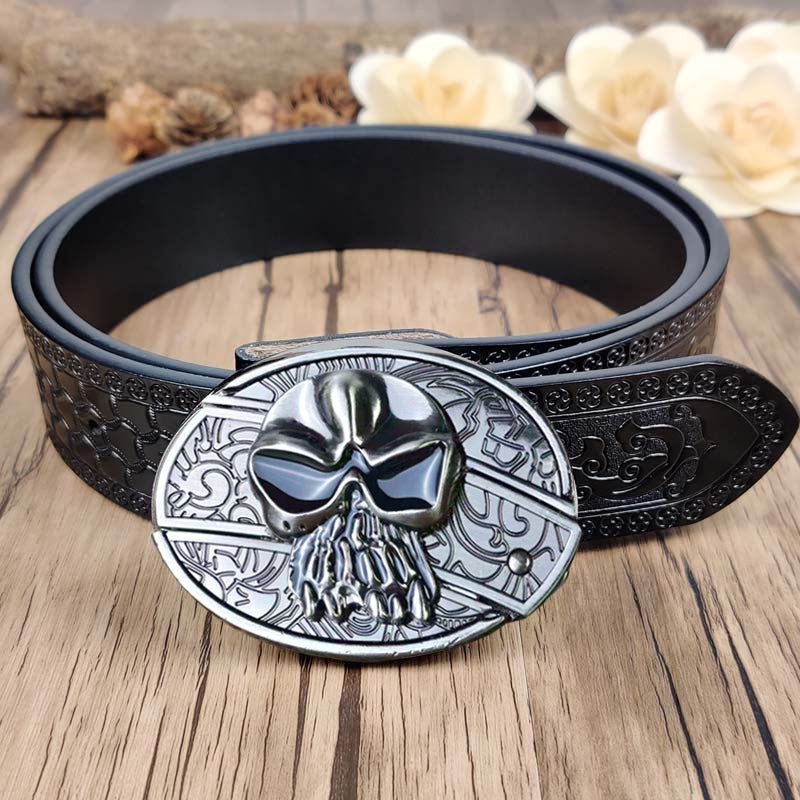 Utility Black Belt with Cool Oval Belt Buckle