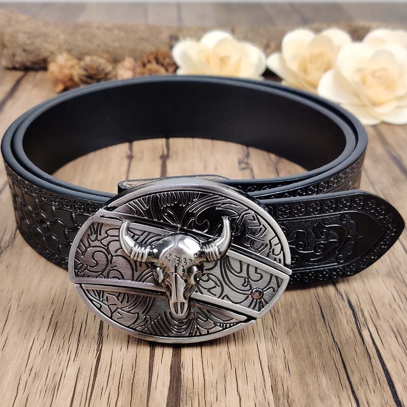 Utility Black Belt with Cool Oval Belt Buckle
