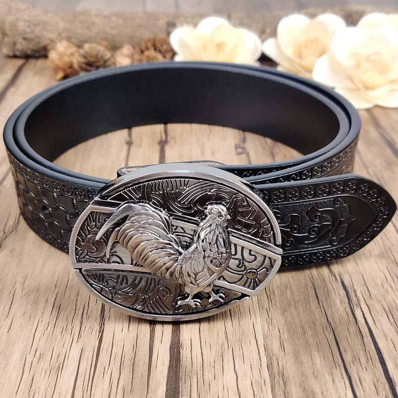 Utility Black Belt with Cool Oval Belt Buckle