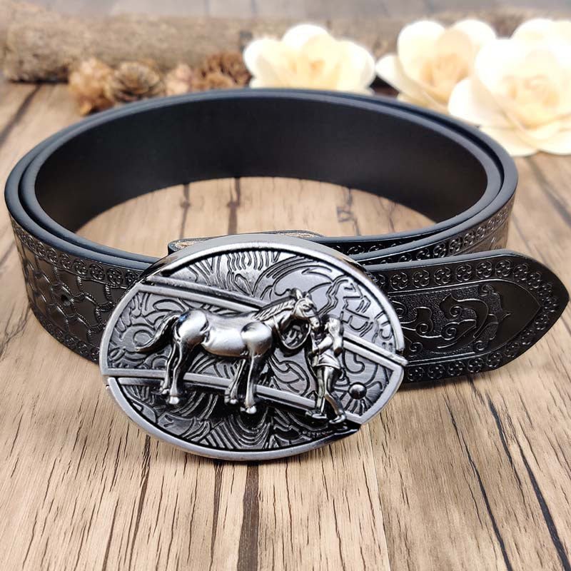 Utility Black Belt with Cool Oval Belt Buckle