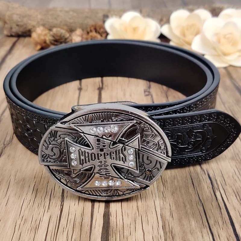 Utility Black Belt with Cool Oval Belt Buckle