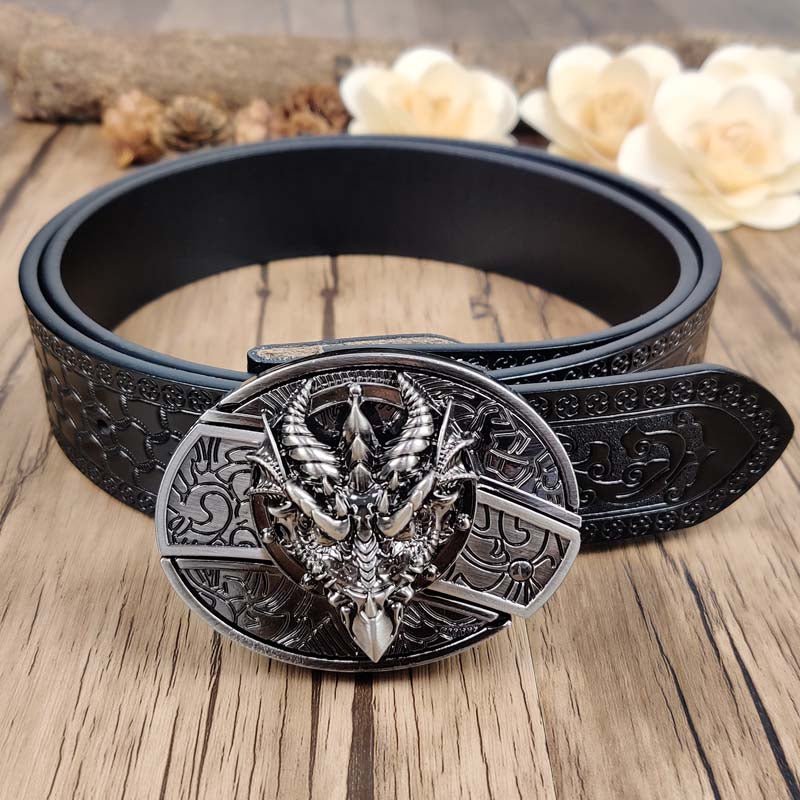 Utility Black Belt with Cool Oval Belt Buckle