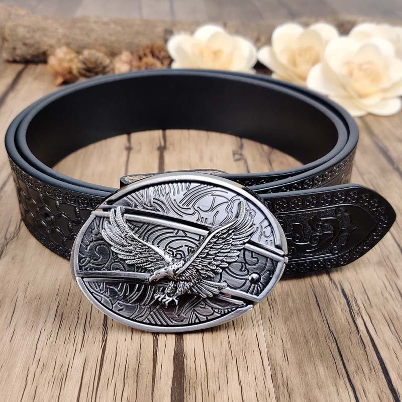 Utility Black Belt with Cool Oval Belt Buckle
