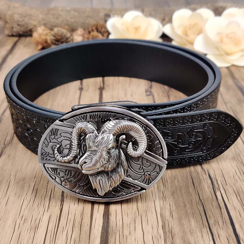 Utility Black Belt with Cool Oval Belt Buckle