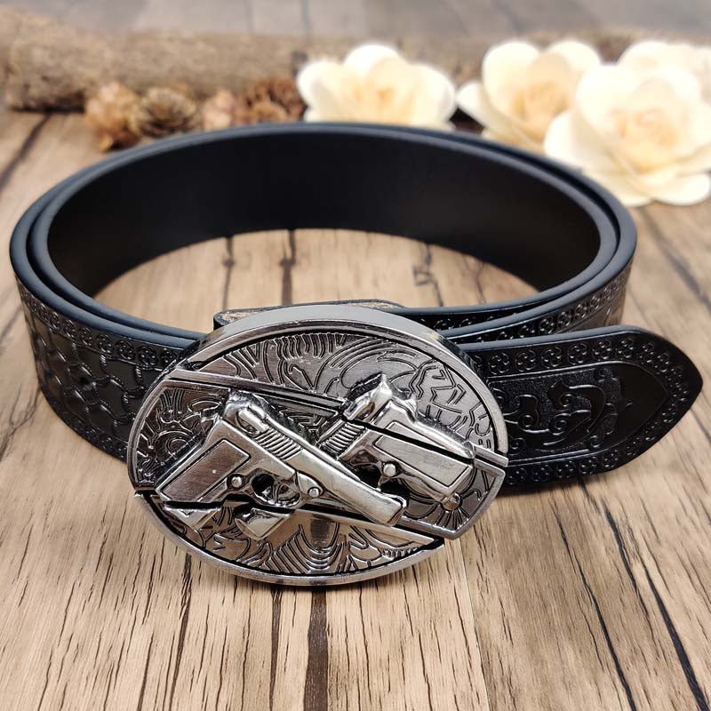 Utility Black Belt with Cool Oval Belt Buckle