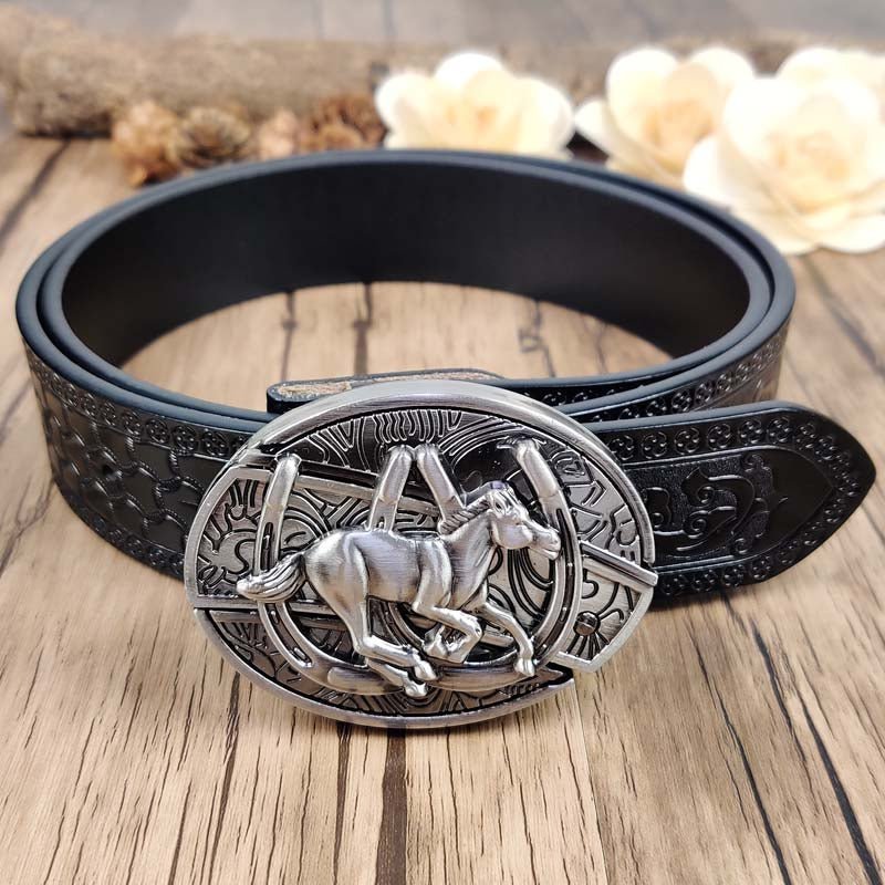 Utility Black Belt with Cool Oval Belt Buckle