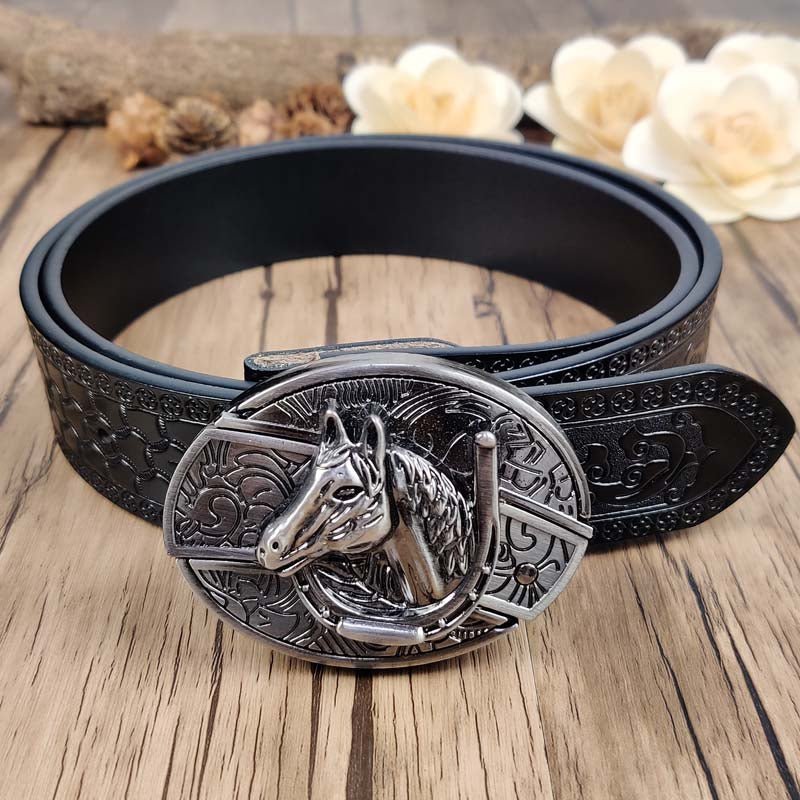 Utility Black Belt with Cool Oval Belt Buckle