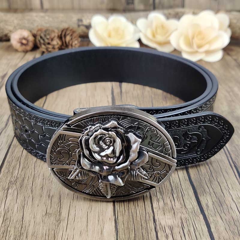 Utility Black Belt with Cool Oval Belt Buckle