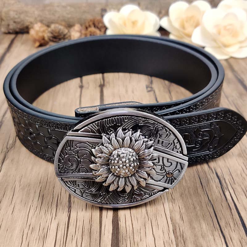 Utility Black Belt with Cool Oval Belt Buckle