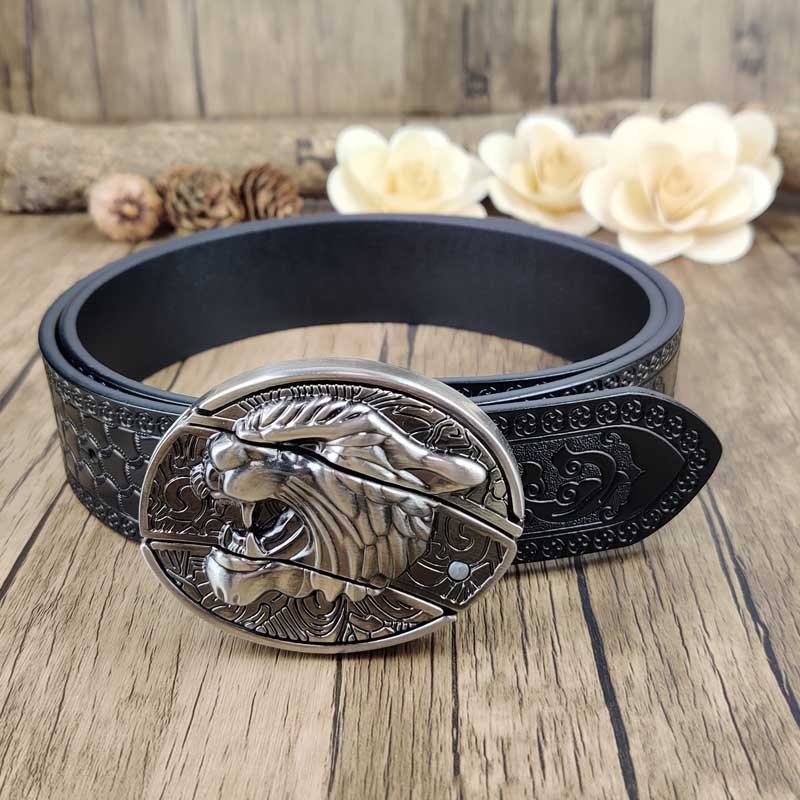 Utility Black Belt with Cool Oval Belt Buckle