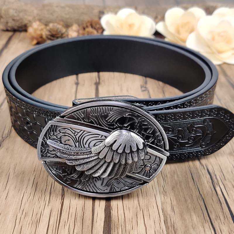 Utility Black Belt with Cool Oval Belt Buckle