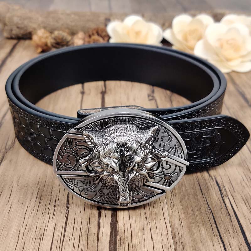Utility Black Belt with Cool Oval Belt Buckle