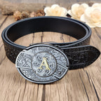 Embossed Country Utility Black Belt with Initial Buckle