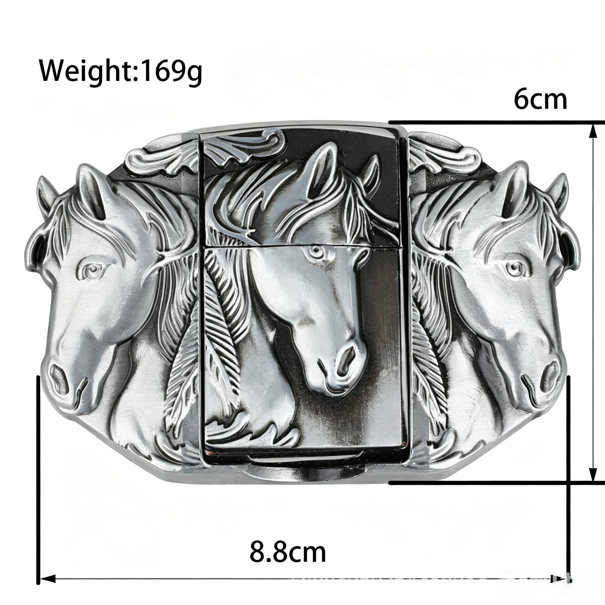 Triple Horse Belt Buckle with Lighter Western Wild Mustang