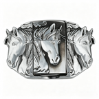 Triple Horse Belt Buckle with Lighter Western Wild Mustang