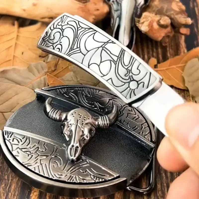 Utility Black Belt with Cool Oval Belt Buckle