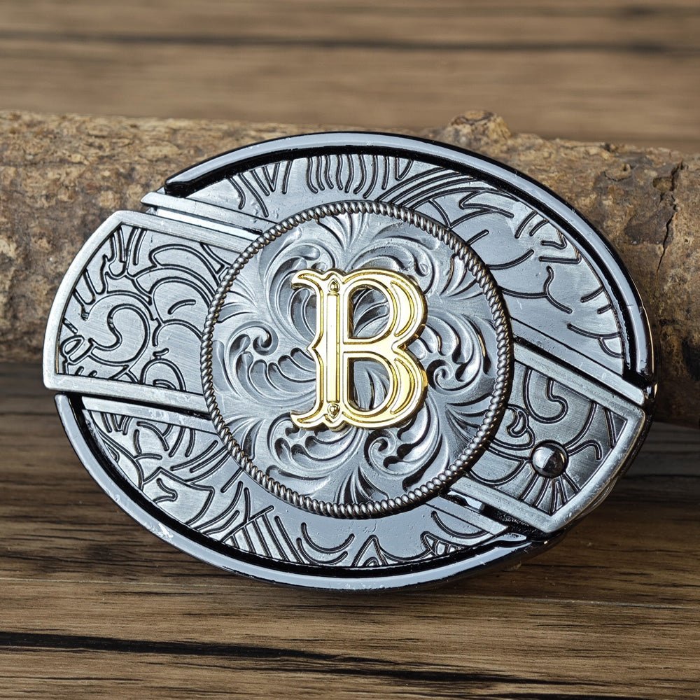 Metal Oval Cowboys Initial A To Z Belt Buckle