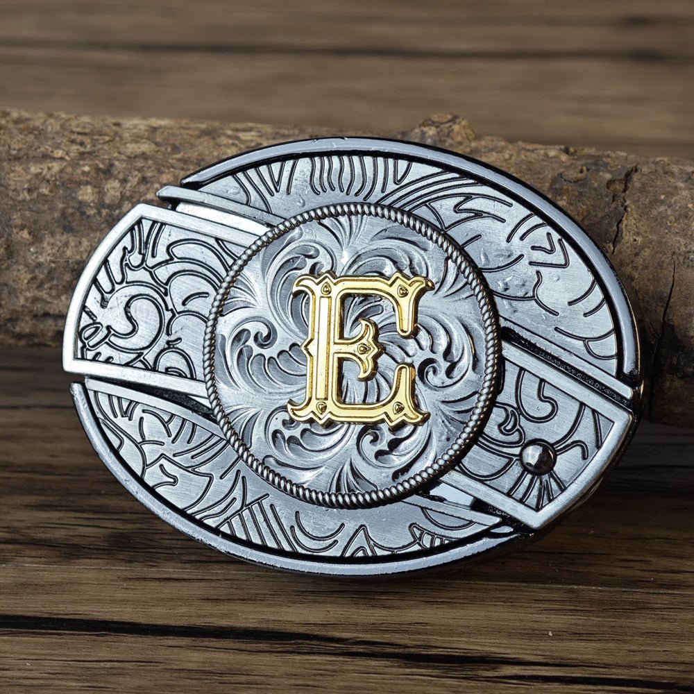 Metal Oval Cowboys Initial A To Z Belt Buckle