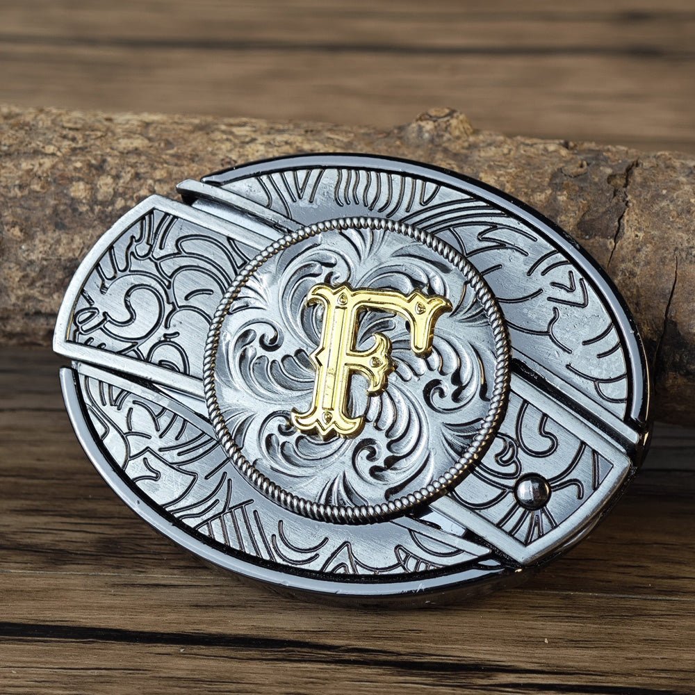 Metal Oval Cowboys Initial A To Z Belt Buckle