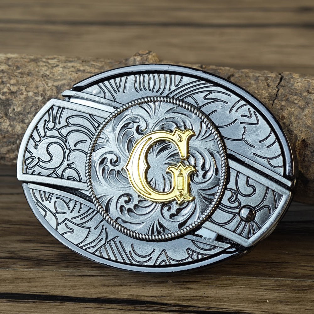 Metal Oval Cowboys Initial A To Z Belt Buckle