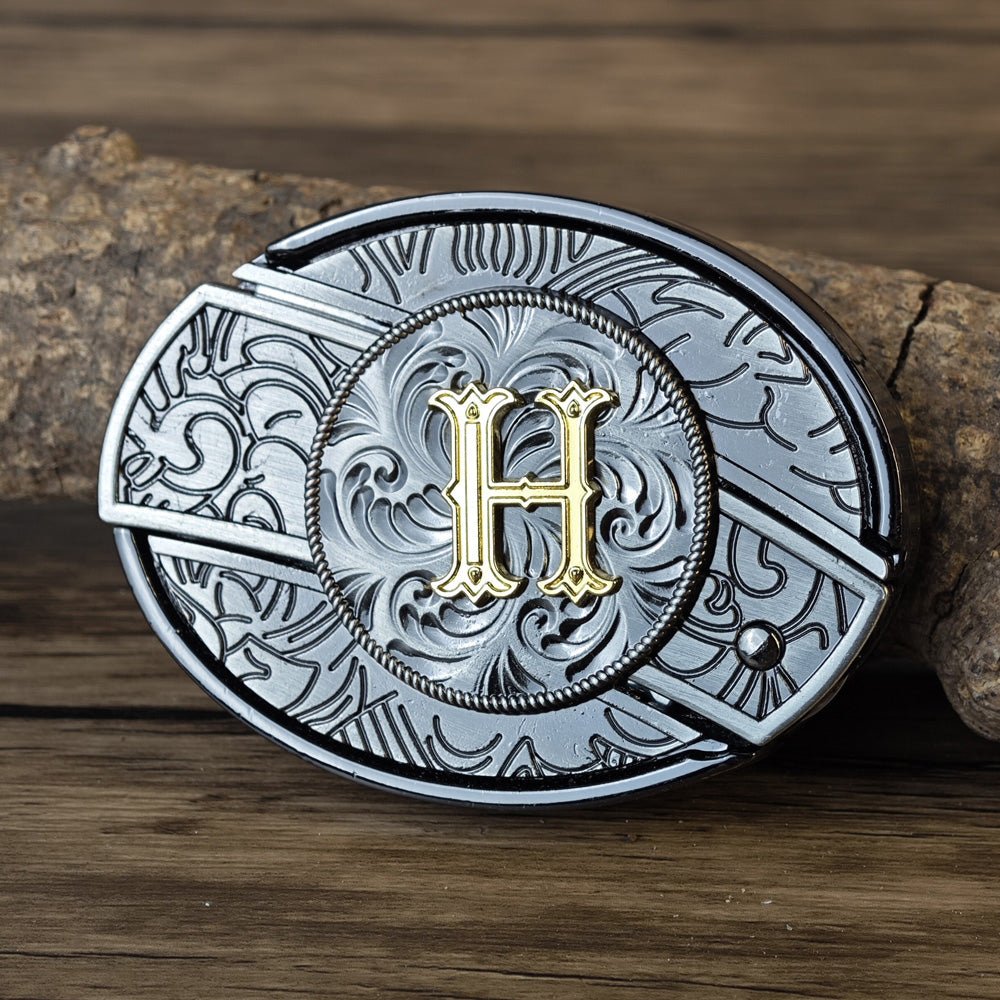 Metal Oval Cowboys Initial A To Z Belt Buckle