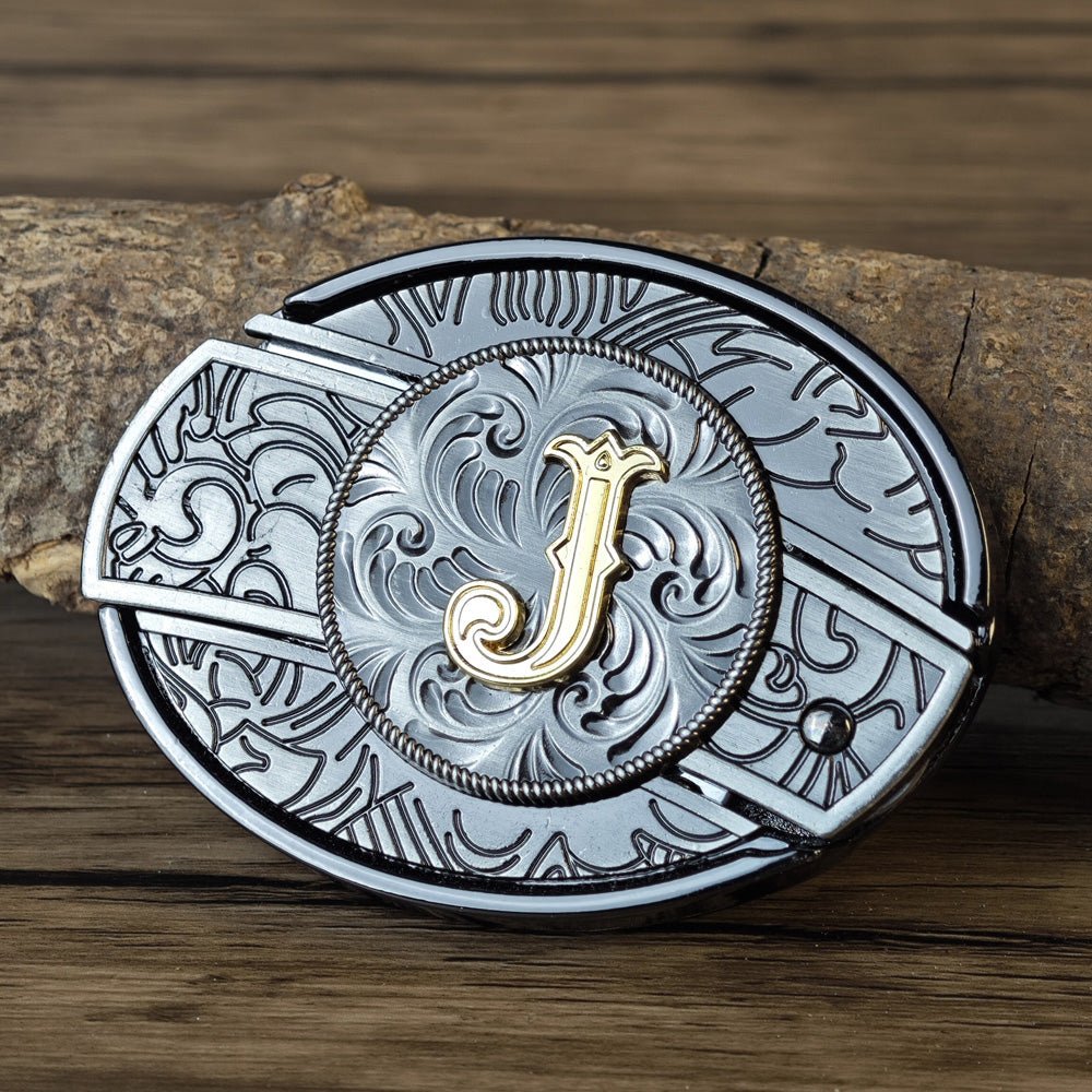 Metal Oval Cowboys Initial A To Z Belt Buckle
