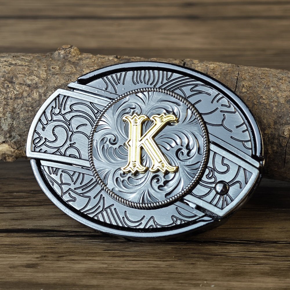 Metal Oval Cowboys Initial A To Z Belt Buckle