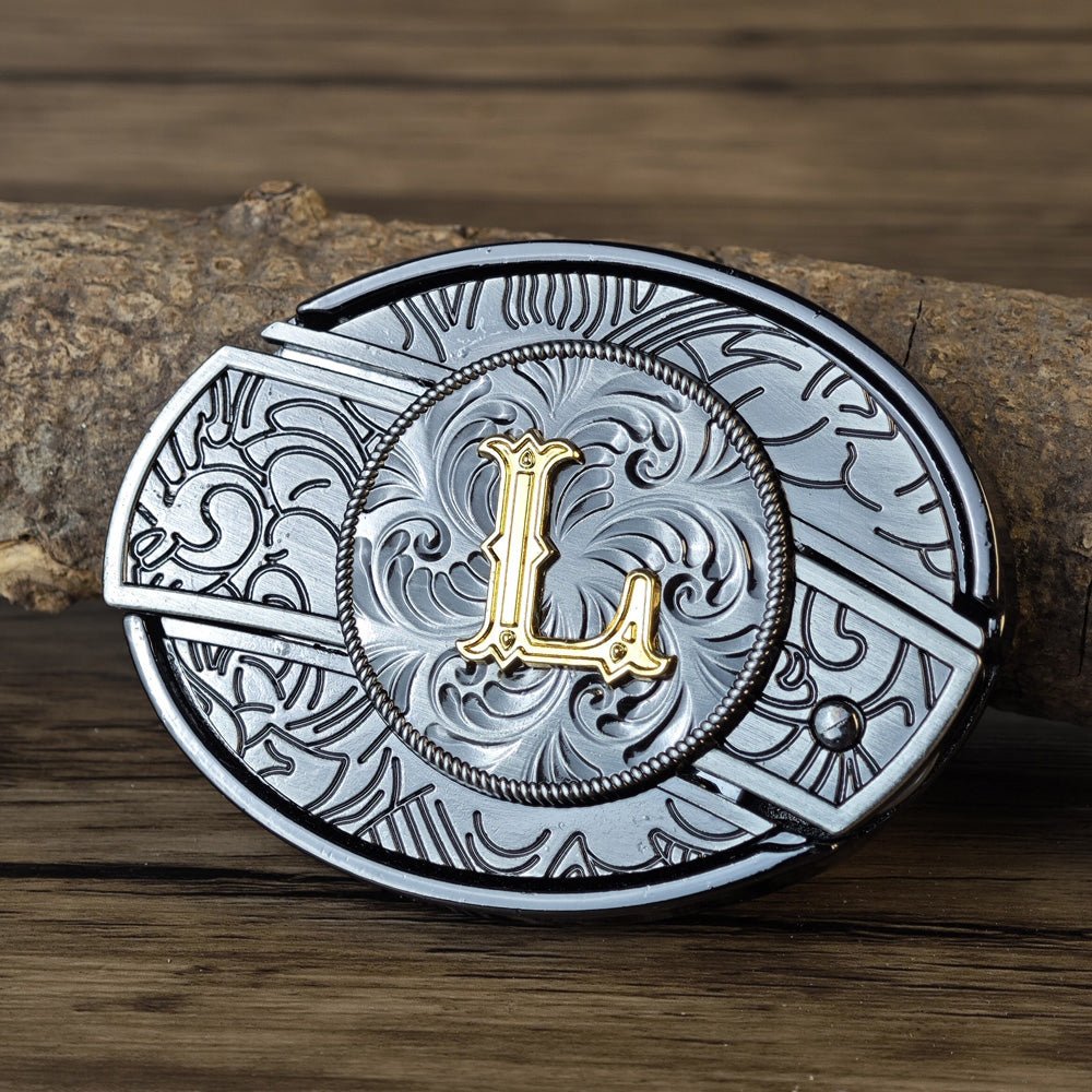 Metal Oval Cowboys Initial A To Z Belt Buckle