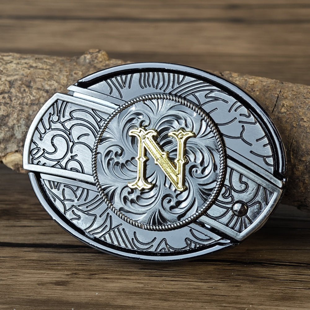 Metal Oval Cowboys Initial A To Z Belt Buckle
