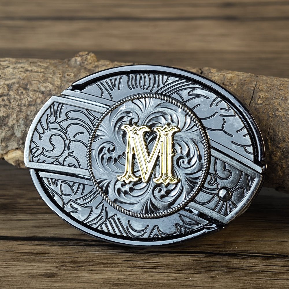 Metal Oval Cowboys Initial A To Z Belt Buckle