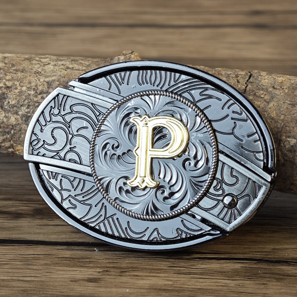 Metal Oval Cowboys Initial A To Z Belt Buckle