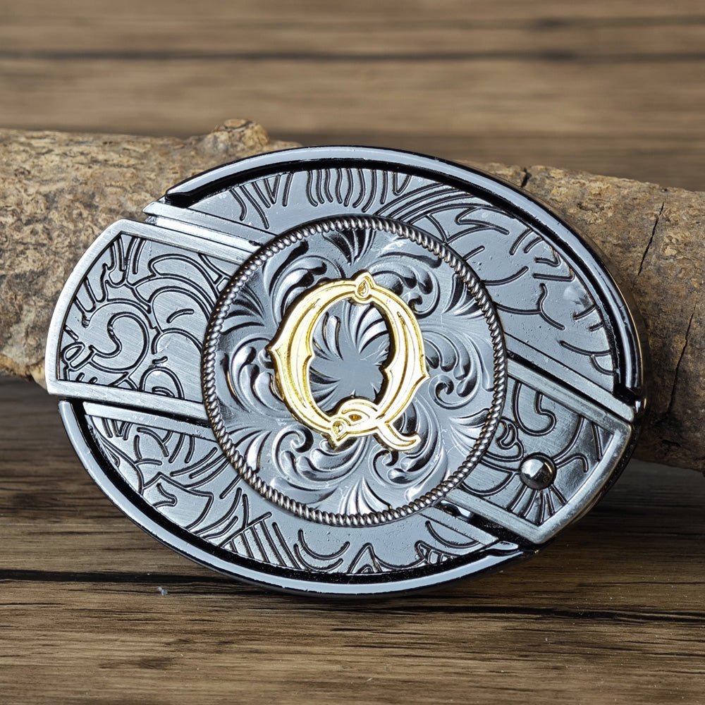 Metal Oval Cowboys Initial A To Z Belt Buckle