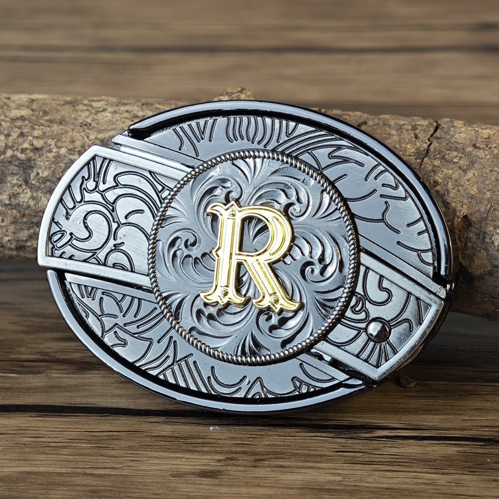Metal Oval Cowboys Initial A To Z Belt Buckle