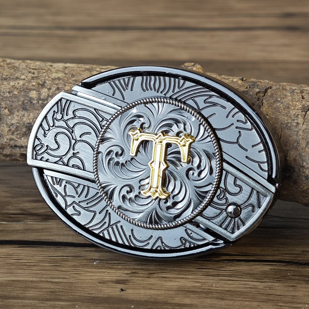Metal Oval Cowboys Initial A To Z Belt Buckle